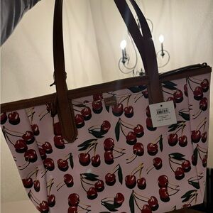 Fossil Pink Cherry Print Tote Bag